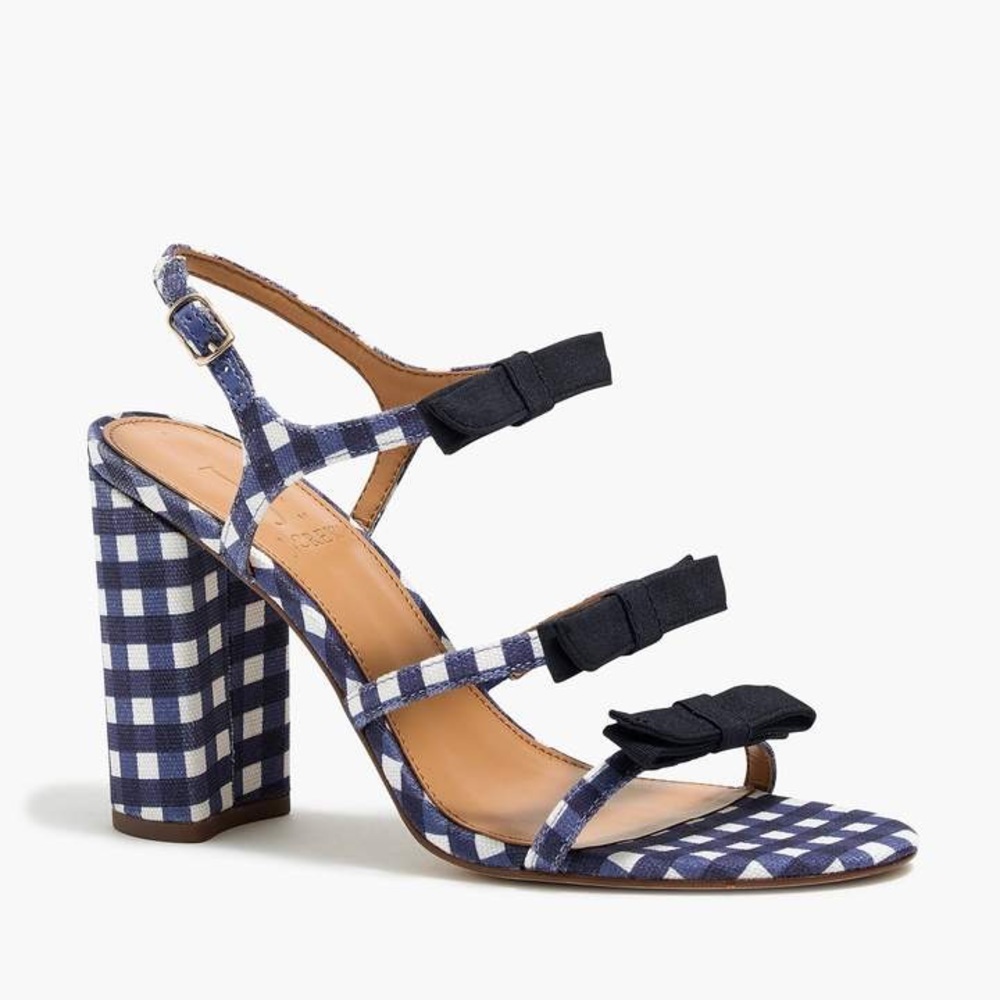 NWOB J. Crew Gingham canvas with bows block heel sandals size 11